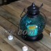 11" Ocean Blue Molded Glass Lantern with Flameless LED Pillar Timer Candle   